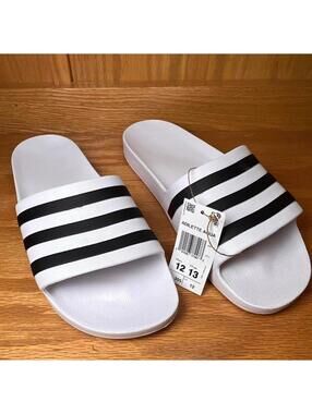 Adidas Adilette Aqua Slides Sandals White Black Size 12/13 New